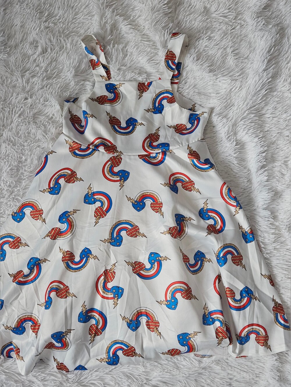 Lola +The Boys Red,White, Blue Rainbow Print Dress 10